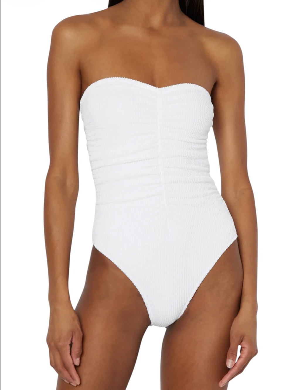Milly Textured Strapless Ruched ONE PIECE White Swimsuit Size L